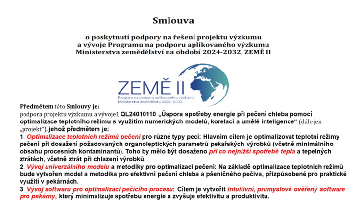 Smlouva o poskytnutí podpory na řešení projektu výzkumu a vývoje Programu na podporu aplikovaného výzkumu Ministerstva zemědělství na období 2024-2032, ZEMĚ II